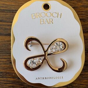 Anthropologie Gold Swirl Brooch with Crystals